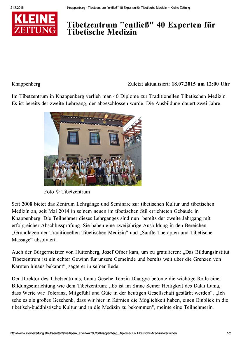 40 Experten für tibetische Medizin (Kleine Zeitung 07/2015)