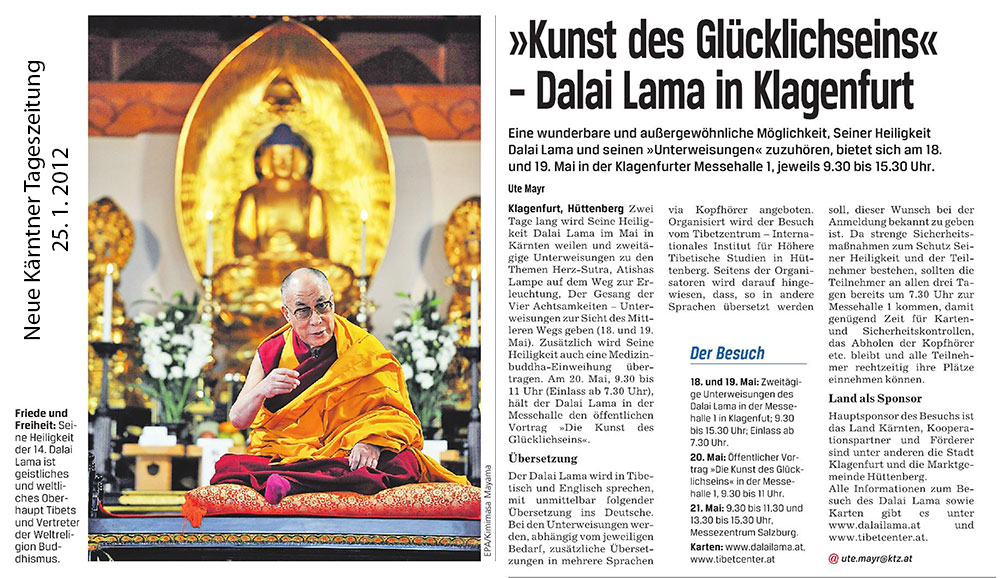 Die Kunst des Glücklichseins in Klagenfurt (Neue Kärntner Tageszeitung 01/2012)