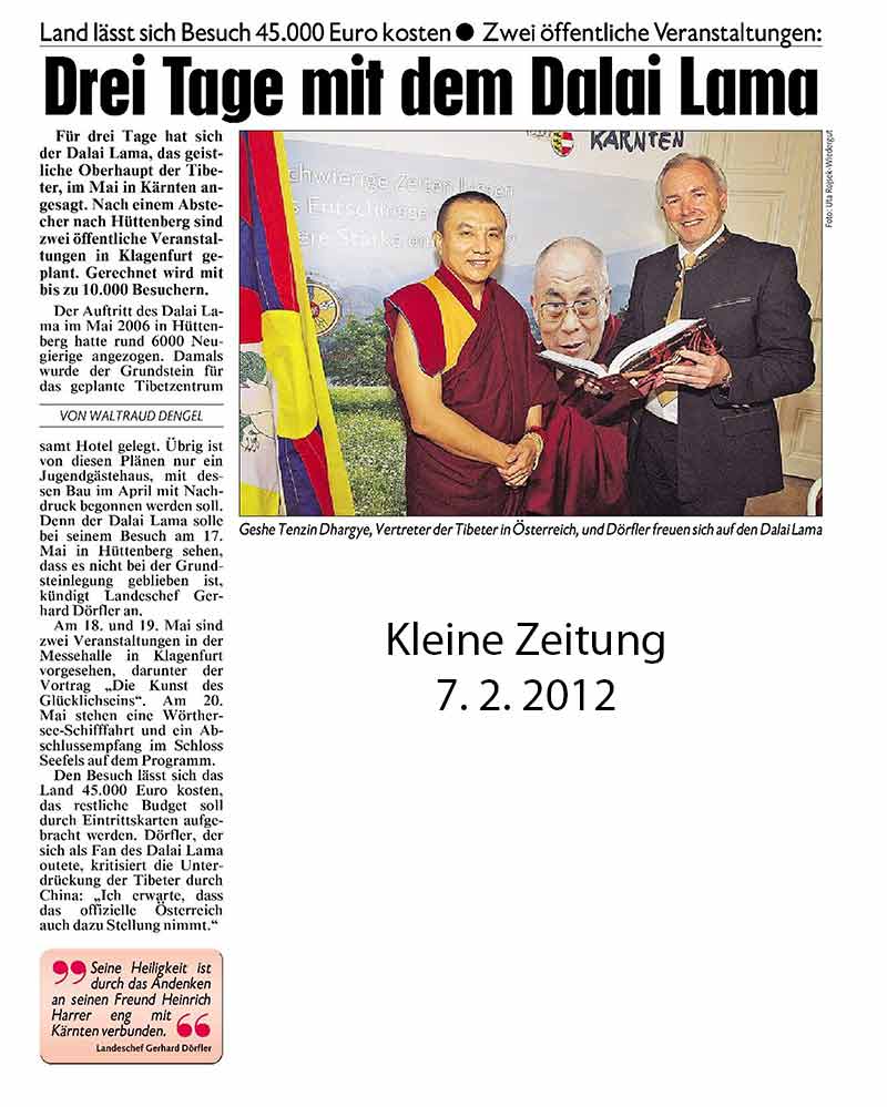 Drei Tage mit dem Dalai Lama (Kleine Zeitung 02/2012)